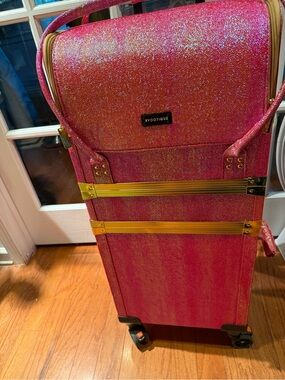 Byootique Glitter Pink Rolling Bag 3 in 1 Cases with Gold Trim